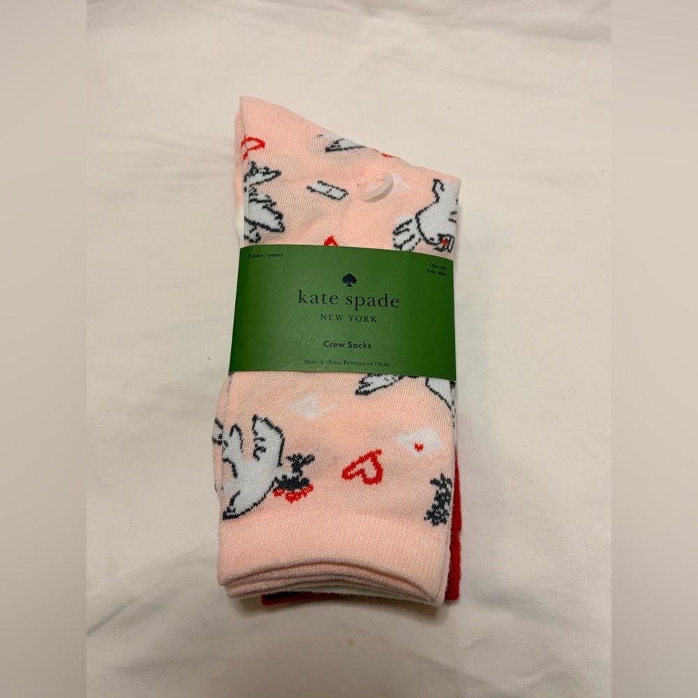 kate spade Red Crew Socks with Black Heart Logo NWT